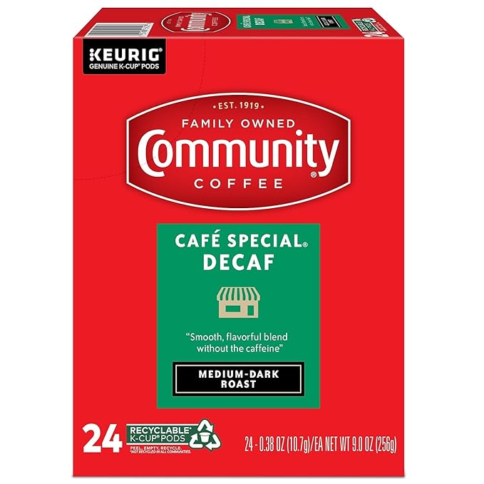 Community Coffee Cafe Special Decaf 24 Count Coffee Pods, Medium Dark Roast, Compatible with Keurig 2.0 K-Cup Brewers, 24 Count (Pack of 1)