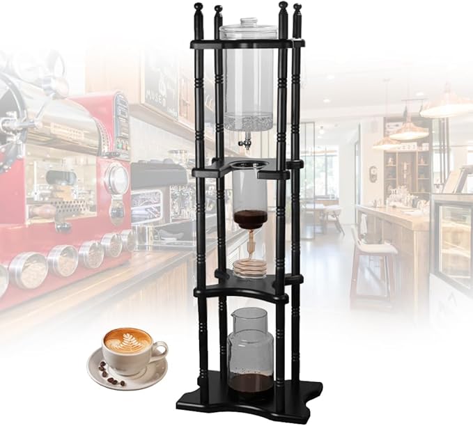 2500ml Cold Brew Coffee Maker, Large Capacity Ice Dripper Coffee Maker, Glass Dutch Coffee Dripper Ice Drip Coffee Tower With Stable Base, Portable Household With Pine Wood amd Handmade Glass