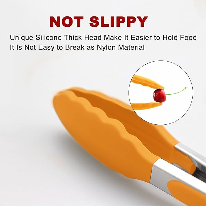 4 Pack Orange Kitchen Tongs, Premium Silicone BPA Free Non-Stick Stainless Steel BBQ Cooking Grilling Locking Food Tongs, 9-Inch & 12-Inch