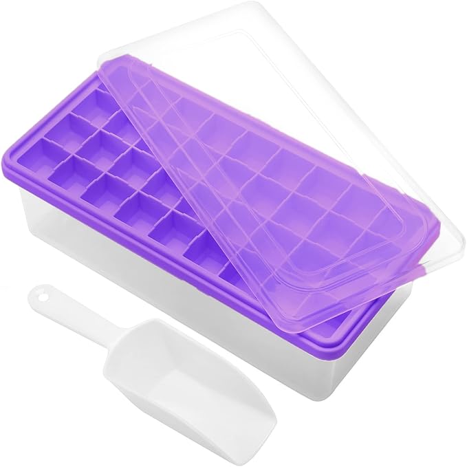 Silicone Ice Cube Tray with Leak-Proof Lid & Storage Bin for Freezer – BPA-Free 36-Piece Nugget Ice Molds, Spill-Resistant Cover & Ice Scoop Container Cover