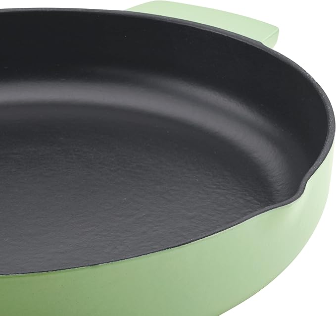 KitchenAid Enameled Cast Iron Frying Pan/Skillet with Helper Handle and Pour Spouts, 12 Inch, Pistachio