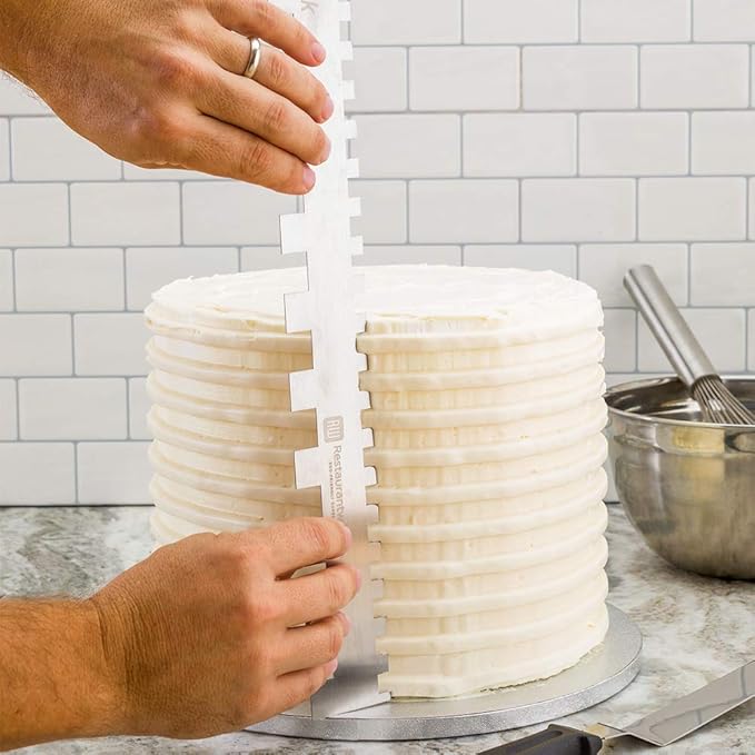 Restaurantware 19.8 Inch x 2 Inch Cake Comb 1 Square Decorating Comb - Double-Sided Assorted Edges Stainless Steel Icing Smoother For Decorating Or Sculpting Desserts