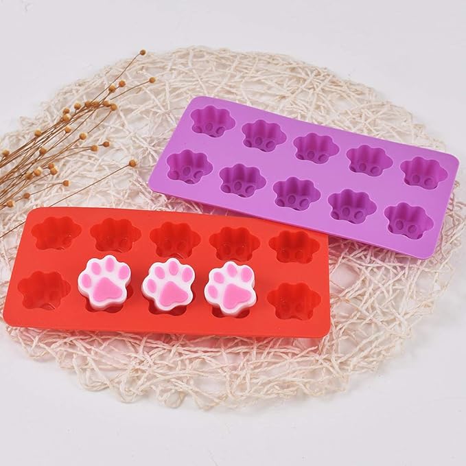 Dog Paw Shaped Silicone Molds, 10 Cavity, Food Grade, for Chocolate, Candy, Cake, Pudding, Jelly. 4 Pcs