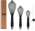 Dishwasher Safe Silicone Whisk, Sealed Waterproof Design Set of 3, Professional Kitchen Whisks for Cooking Non-Scratch, Silicone & Stainless Steel Whisk, Heat Resistant Balloon Egg Beater, Black