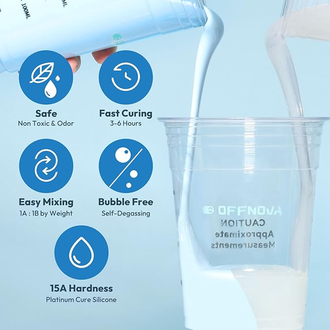 OFFNOVA Silicone Mold Making Kit 70oz Rubber 15A, 1:1 Mixing Ratio Fast Curing for Resin, Casting, Candle, Soap, DIY Crafts, Light Blue