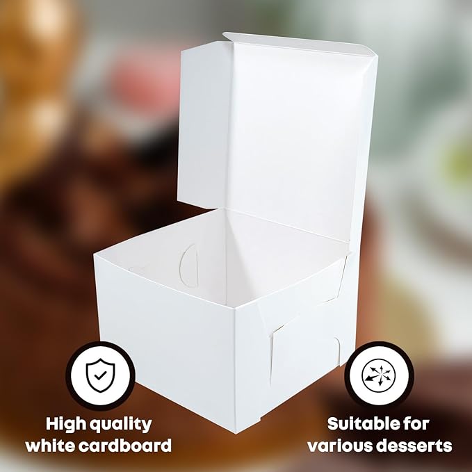 14x14x6 White Cake box, Premium Bakery Boxes, One piece, Perfect for packaging and selling cakes, donuts, cookies, and muffins, Pack of 50