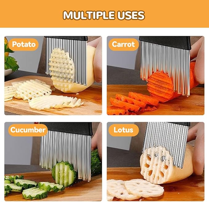 Large Crinkle Cutter, Stainless Steel Wavy Cutter with Non-Slip Handle, French Fry Cutter, Crinkle Potato Slicer, Chopping Tools for Potatoes Carrot Fruit Vegetable (B Set: 2 Pcs)
