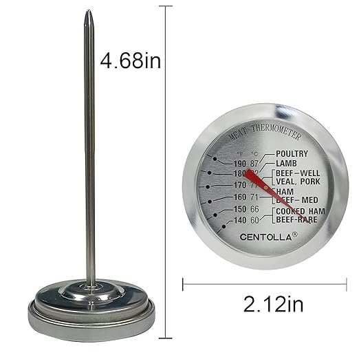 2 Pieces Meat Thermometer for Roaster Oven, Food Thermometer for House Cooking,Large 2.12-Inch Easy-Read Face, Oven Safe Leave in,Stainless Steel Stem Silver