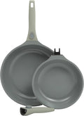 Sur La Table Kitchen Essentials Craft Studio Cast Aluminum Detachable Handle 8 and 10 Inch Skillet Fry Pan Set w/PFA Free Ceramic Non Stick Removable Handle Induction Safe - Juniper Green