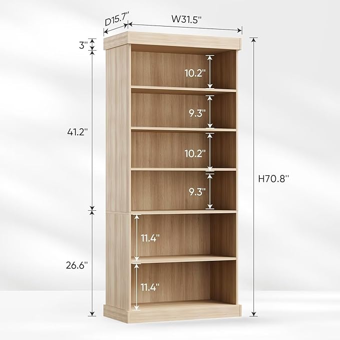 70.8" Tall Brown Bookshelf, Farmhouse Modular Bookcase with 6-Tier Adjustable Shelves, Large Storage Cabinet for Home Office, Living Room, Set of 4