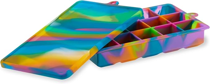 Host Ice Cube Tray with Lid, Makes 15 1.25" Cubes, Durable Silicone Trays, Perfect for Cocktails, Beverages, Mocktails, Iced Coffee, Tea, Infused Water, Kitchen Essentials, Set of 1, Colored Marble