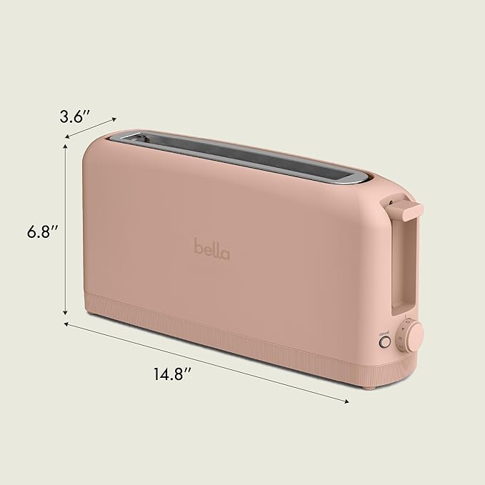bella 2 Slice Slim Toaster, Fits-anywhere™ Kitchenware, 6 Setting Shade Control with Reheat & Cancel Buttons, Fits sourdough, 10” Long Slot, Anti Jam & Auto Shutoff, 900 Watt, Blossom