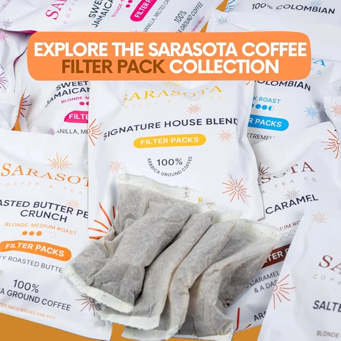 Ground Flavored Coffee In Filter Packs | Medium Roast Low Acid Mold Free Pouches | Sampler Packets | Roasted Butter Pecan Crunch Gourmet Powder Bags for 10-12 Cup Drip Maker | Highest Rated Individual Premeasured Coffee