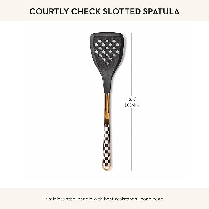 MACKENZIE-CHILDS Slotted Kitchen Spatula, Silicone Spatula for Cooking, Black-and-White Courtly Check