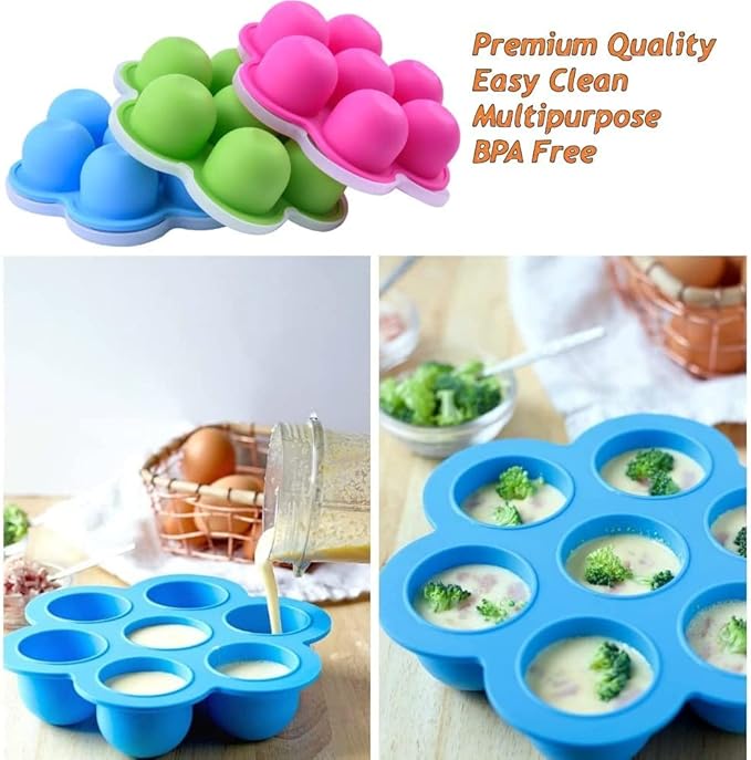 GOKCEN's Silicone Egg Bite Molds [2 Pack] Instant Pot Accessories - Fit Instant Pot 5,6,8 qt Pressure Cooker - Food Freezer Tray with Lid - Reusable Storage Container (Pink & Green - Egg Bite Mold)