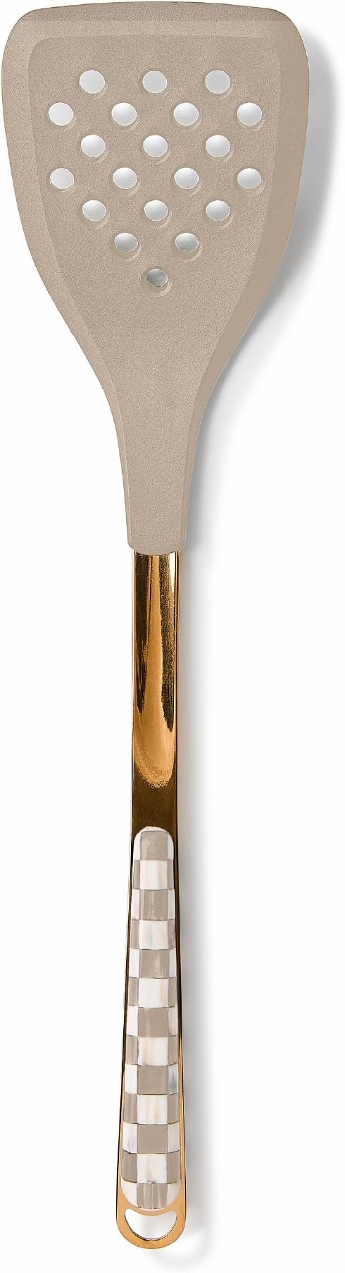 MACKENZIE-CHILDS Slotted Kitchen Spatula, Silicone Spatula for Cooking, Brown-and-White Mocha Check