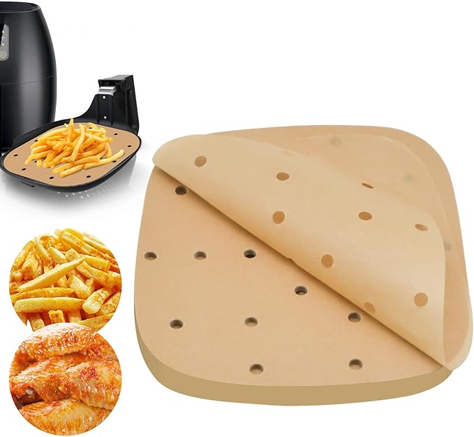 400PCS 6.3 Inch Square Air Fryer Parchment Paper Liners Disposable, Unbleached Air Fryer Sheets with Holes, Perforated Steamer Liners for 2-5QT Basket Air Fryer Microwave Oven Frying Pan Plate