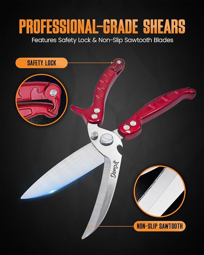 Heavy Duty Poultry Shears - A Must Have chicken processing equipment, Kitchen Scissors for Meat, Chicken, Turkey, and Vegetables - Non-Slip Handle, Safety Lock, Dishwasher Safe