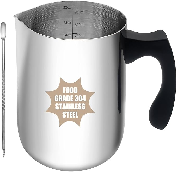 Milk Frothing Pitcher, 32oz Milk Frother Cup 304 Stainless Steel Steaming Pitcher with Art Pen Milk Coffee Jug Cup with Heat-resistant Handle and Scale