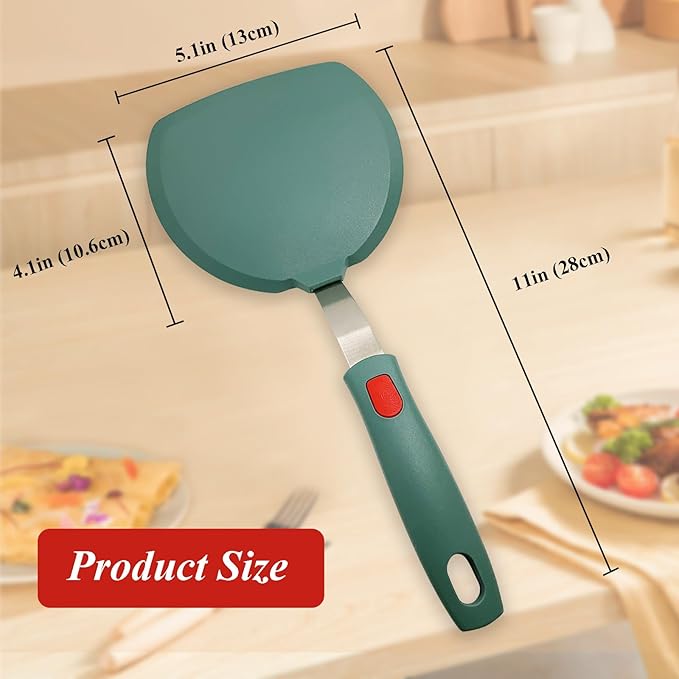 Silicone Spatula Turner Set of 2, Heat Resistant Pancake Spatulas for Nonstick Cookware Pan, Wide Slotted Cooking Spatula for Omelette Egg Fish, Thin Flexible for Kitchen Use, Dishwasher Safe