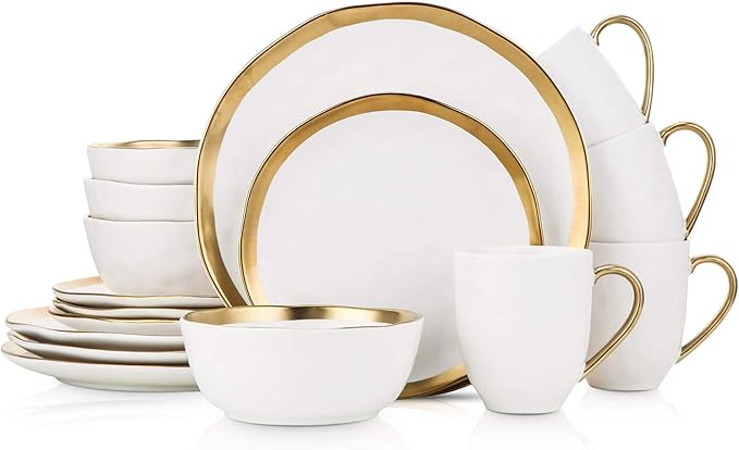 Stone Lain Florian Modern Porcelain Dish Set, 32-Piece Dishes for 8, White
