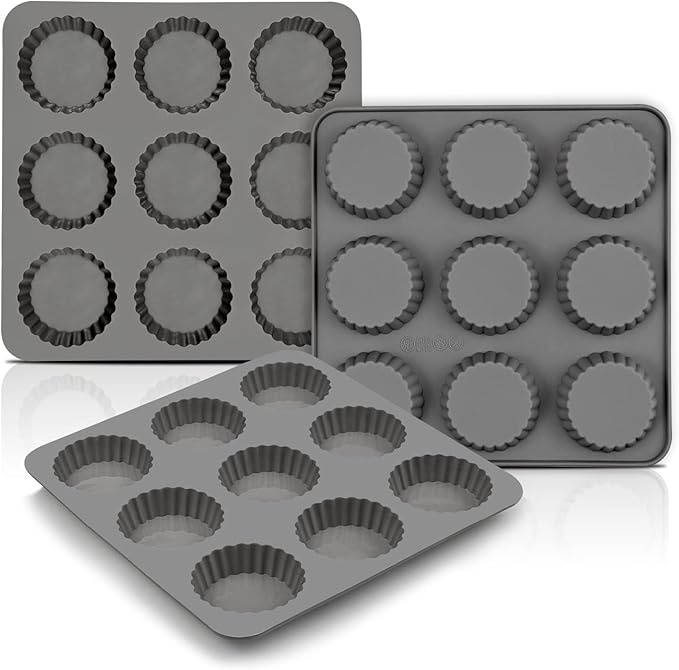 Palksky Chocolate Almond Peanut Butter Cup Mold - (3PCS) 9 Cup Bite Size Fat Bombs Snack Baking Pan/Mini Silicone Cookie Candy Mold for Brownie, Jello, truffle