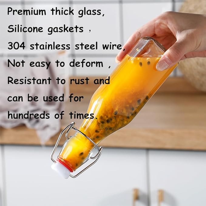 Swing Top Glass Bottles 8 oz with Airtight Lids for Home Brewing, Kombucha, Kefir, Vanilla Extract, Beer, Oil, Vinegar, Homemade Juices, Water,Soda Set of 9
