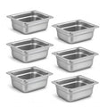 1/6 Hotel Pans 2.5 Inch Deep Stainless Steel Food Pan - Anti-Jam 6 Pack Steam Table Pan Set for Catering, Buffet Use, Kitchen Prep