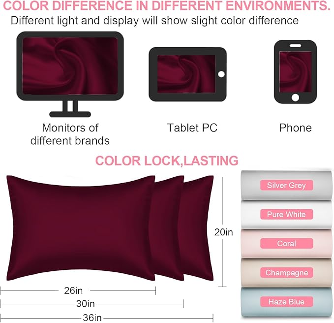 Mulberry Silk Pillow Cases Queen Size with Hidden Zipper, Ultra Smooth and Soft Breathable Cooling Silk Satin Pillowcase for Hair and Skin, Gifts for Women Men (Burgundy Red, 20x30 Inches, 1 Pack)