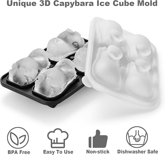 Capybara Ice Cube Tray Fun Shapes, Odd Novelty Cute Capybara Gifts Stuff, 2.2" Large Silicone Whiskey Ice Mold for Cocktails,Bourbon,Brandy, w/Funne
