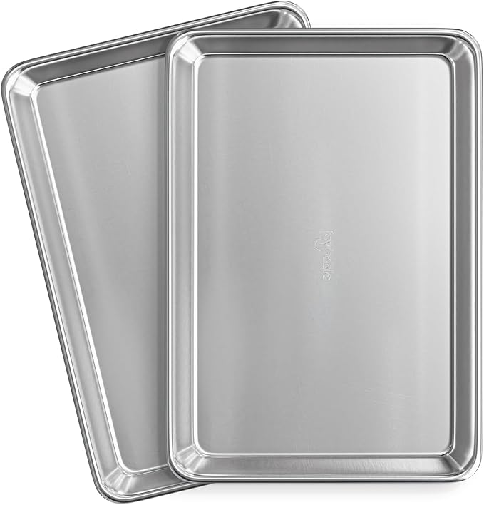 JoyTable Aluminum Baking Sheet Set, 2 Pack Sheet Pan, Commercial Quality Cookie Sheets for Baking or Roasting Non-Stick, 15 x 10 Inch Warp Resistant Aluminum Jelly Roll Baking Pan
