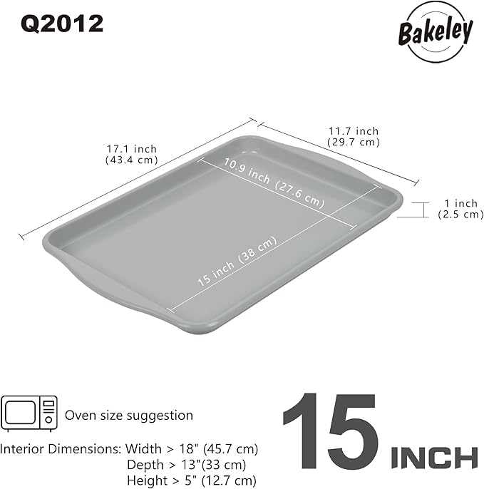 15-Inch Baking Sheet Pan, Non-Stick Jelly Roll Carbon Steel Naturally Slick Ceramic Coating Rimmed Cookie Sheet Pan for Oven Roasting Meat Bread - 15" x 10"