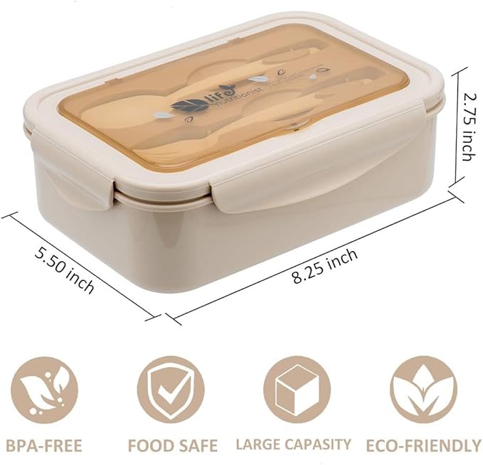 LOVINA Bento Box for Adults and Kids - 1400ML Portable, Lightweight, Easy to Carry Meal Holder with Spoon & Fork, Durable, Leak-Proof, BPA-Free and Food-Safe Materials