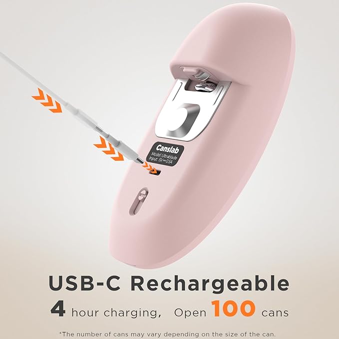 Canslab Ultrablde SE - USB Rechargeable Electric Can Opener for Kitchen for Seniors with Arthritis- Cordless Battery Powered Automatic, Side Cut, Smooth Edge, Handsfree, for Small or Large Cans, Pink