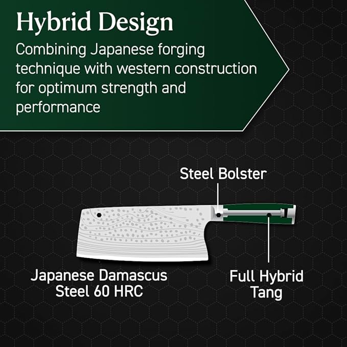 HexClad Cleaver Knife, 7-Inch Japanese Damascus Stainless Steel Blade, Pakkawood Handle