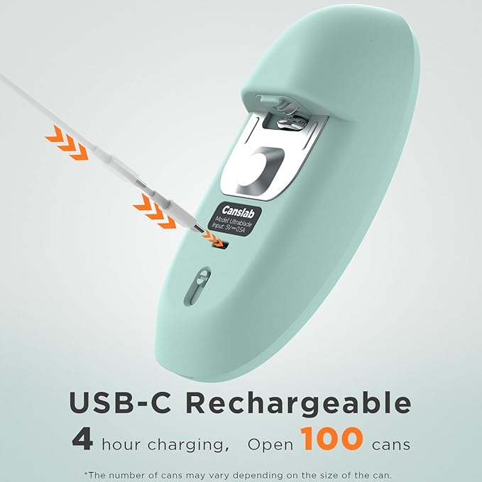 Canslab Ultrablde SE - USB Rechargeable Electric Can Opener for Kitchen for Seniors with Arthritis- Cordless Battery Powered Automatic, Side Cut, Smooth Edge, Handsfree, for Small or Large Cans, Teal