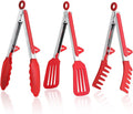 Kitchen Tongs,Set Of 3 Tongs with Silicone Tip for Cooking 9/12 Inch Stainless Steel Kitchen Tong for Meat,Food Grill,Salad,BBQ,Frying,Serving,Dishwasher (Red, 12 Inch)