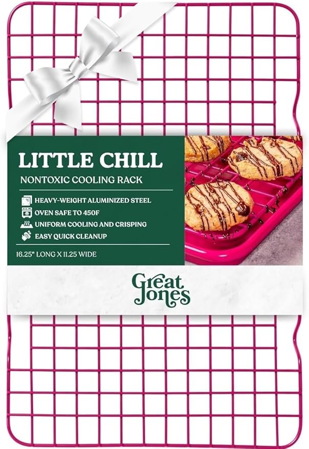 Great Jones Little Chill Wire Cooling Rack (Raspberry) | Nonstick Baking Rack, Heavy-Duty Aluminized Steel | Fits Quarter-Sheet Pans for Cooking and Baking | Oven-Safe 450°F, Dishwasher-Friendly