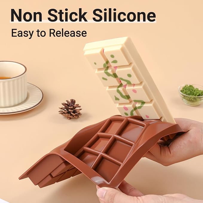 FUNBAKY Dubai Silicone Chocolate Bar Mold - 1-Inch Deep Cavities, Large Thick Candy Bar Mold, Ideal for Filling Pistachio Chocolate, Includes Scraper, 2 Pack