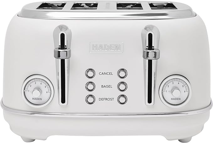 Haden Chelsea 4 Slice Wide Slot Toaster with Adjustable Browning Control, Ivory & Chrome