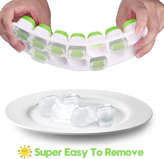 Silicone Ice Cube Tray, Jrisbo 4 Pack Easy-Release & Flexible 14-Ice Cube Trays with Spill-Resistant Removable Lid, Stackable Ice Trays with Covers for Freezer, Cocktail (Green)