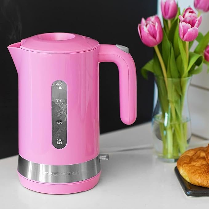 OVENTE 1.8L Electric Kettle, 1500W Fast Boiling Heater for Coffee or Tea, BPA Free, Easy to Fill Lid, Water Level Window, Auto Shut-Off, Boil-Dry Protection and Removable Filter, Pink KP413P