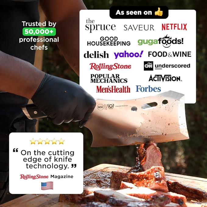 Dalstrong Obliterator Meat & Veggie Cleaver Knife - 9 inch - Gladiator Series R - Wood Stand & Sheath Cover - Razor Sharp Heavy Duty Bone Chopper- 3lbs 6mm Thick - 7CR17MOV Carbon Steel - G10 Handle