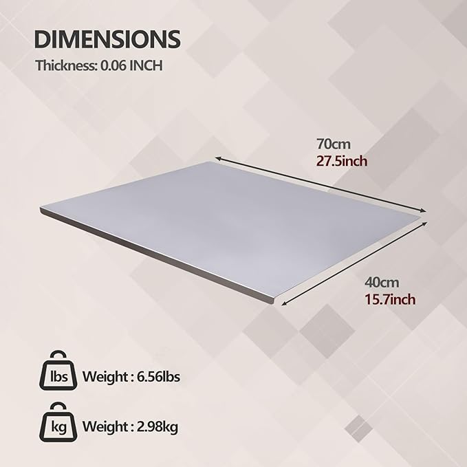 Stainless Steel Cutting Board for Kitchen - 304 Stainless Steel Chopping Boards for Baking, Double-Sided Use for Raw & Cooked Food - Ideal for Homemade Pasta, Pizza & Bread Making (15.7×27.5×0.06")