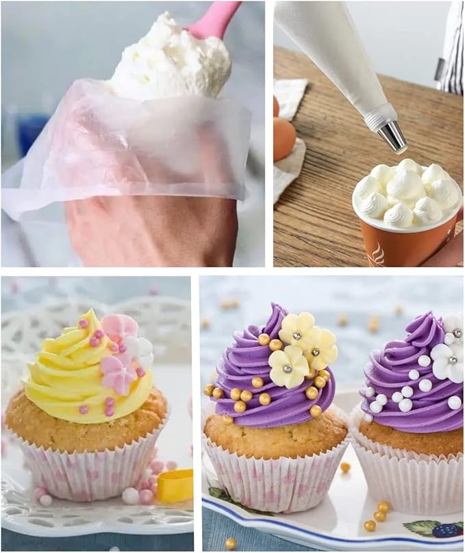 21 inch Large Piping Bags, AMBESTAR 100 Pcs Big Tipless Clear Plastic Disposable Pastry Bags for Frosting Decorating Cake Cupcake Cookie, Pro Long Thick Pastry Bag Essential Baking Tools