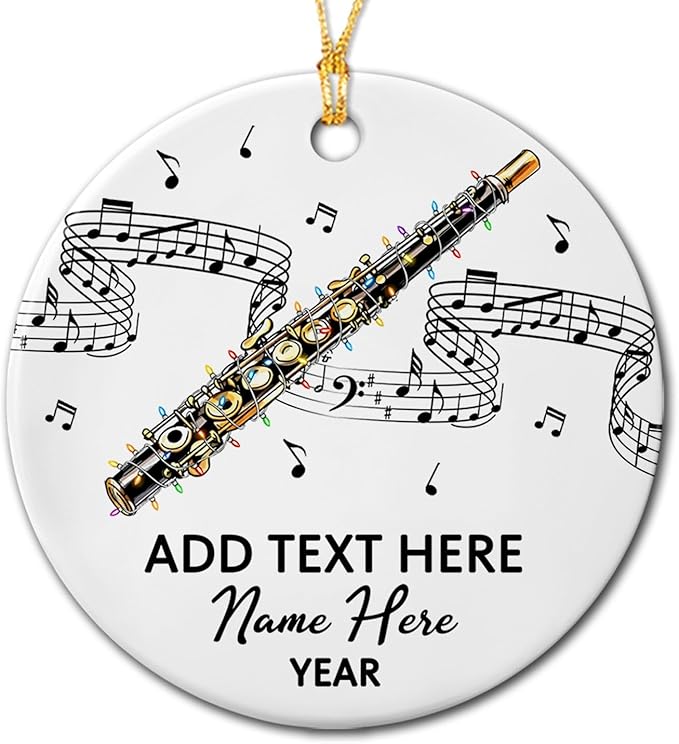 Personalized Text Year Name Piccolo Player Ceramic Ornament, Customized Piccolo Instrument Christmas Hanging Ornament Gift for Dad Mom Husband Wife Brother Sister, Unique Piccolos Piccolo Ornaments