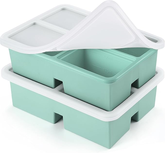 2 PACK 1 Cup Silicone Freezer Trays With Lid For Freeze & Store Soup, Broth, Leftovers, Microwave-safe Soup Freezer Container - Green