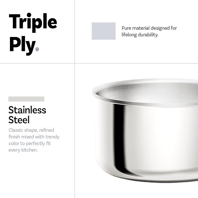 CAROTE Tri-Ply Stainless Steel Cookware Set with Stand-Up Lid, 11Pcs Pots and Pans Set Non Stick, Induction Kitchen Cooking Sets with Detachable Handle, Oven Safe to 600°F, Non Toxic Dishwasher