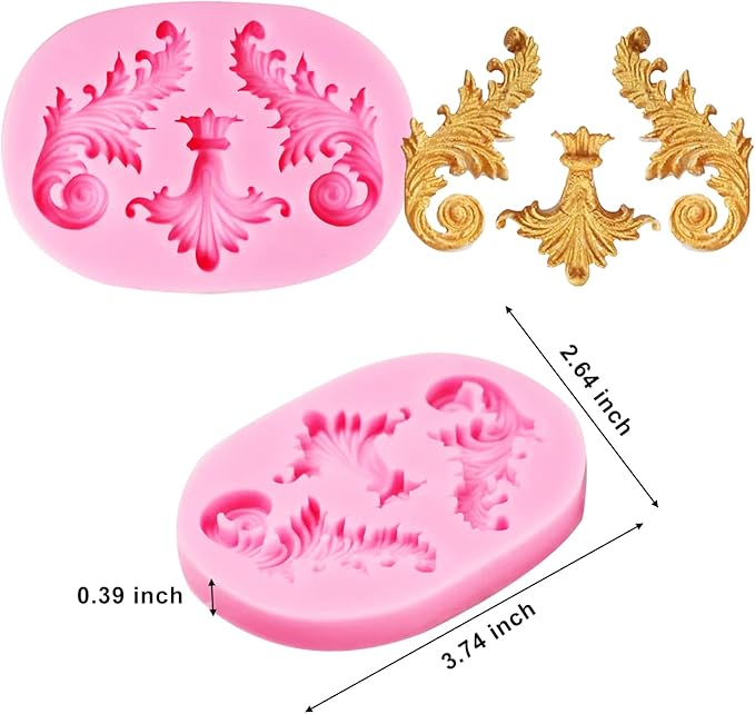 Silicone Fondant Molds, AIMEIKI 3 Pack 3D Baroque Fondant Molds Scroll Border Lace Silicone Molds Curlicues Gum Paste Candy Chocolate Molds for Birthday Wedding Party DIY Cake