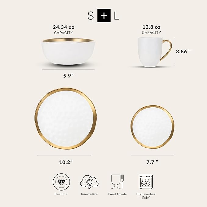 Stone Lain Florian Modern Porcelain Dish Set, 32-Piece Dishes for 8, White